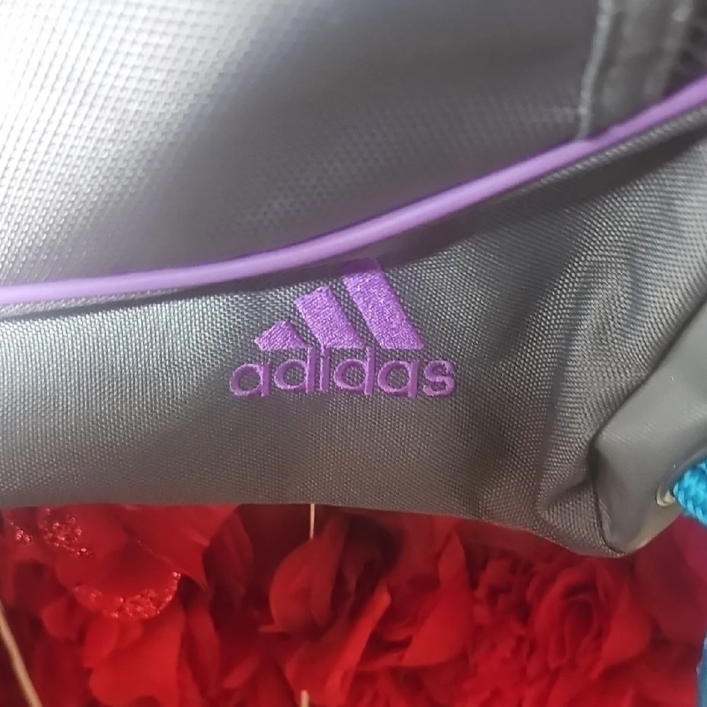 adidas Metallic Gray String Bag with Blue and Purple Accents